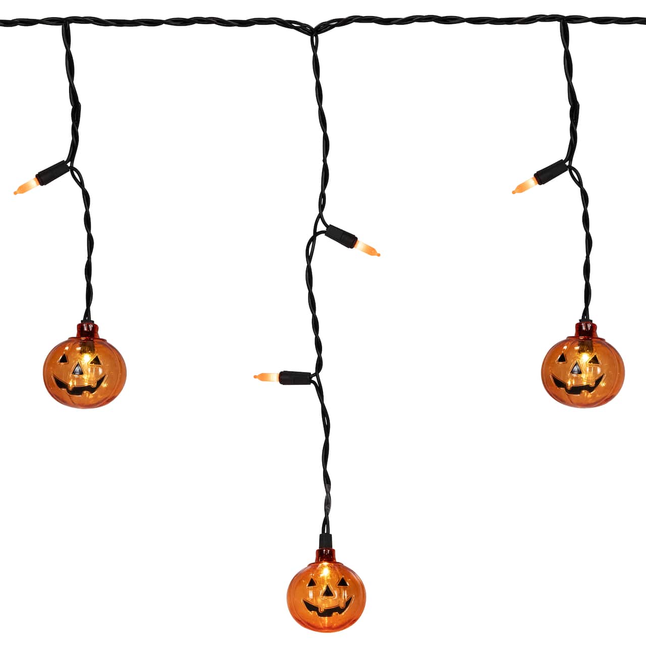 25ct. Jack-o'-Lantern Orange LED Curtain Icicle String Lights